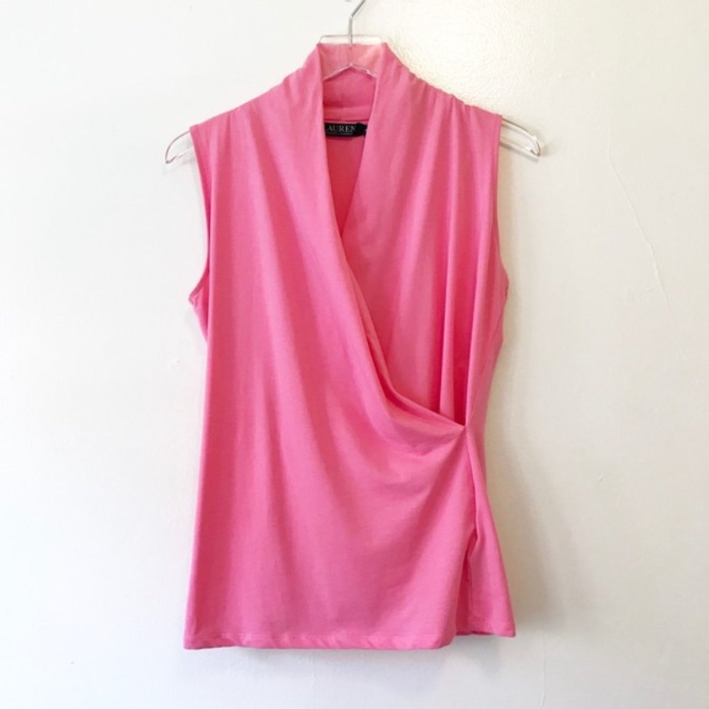 XL Sleevless Pink Wrap Blouse Ralph Lauren -